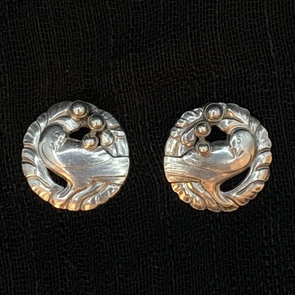 Georg Jensen Denmark Midnight Blossom No 66 Dove Sterling Silver Vtg Earrings - Picture 3 of 11